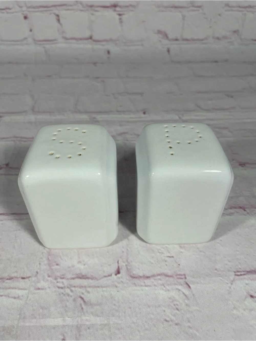 Vintage Art Deco Minimalist Ceramic White Square Salt and Pepper Shaker Pair